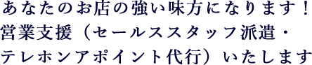 あなたのお店の強い味方になります！営業支援（セールススタッフ派遣・テレホンアポイント代行）いたします。